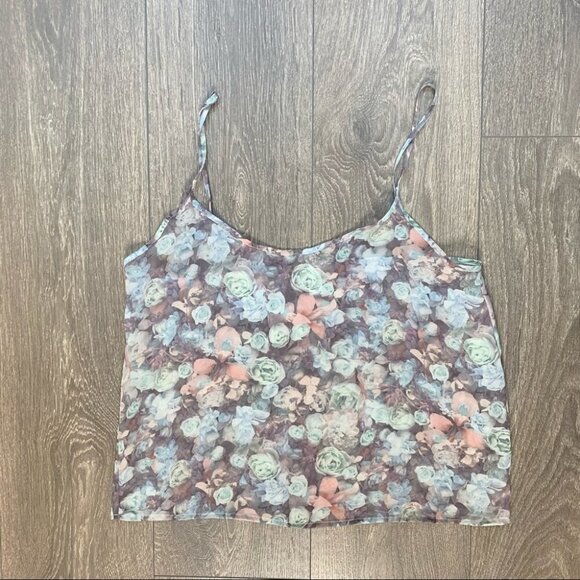 American Apparel Women's Floral Cami Tank Top blouse Sheer Chiffon Size XS - Picture 2 of 8